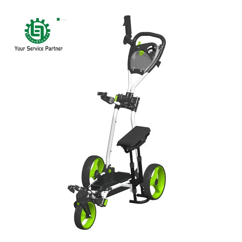 Image 3 Wheel Golf push trolley with Umbrella holder Foldable Golf push buggy Handle brake to control front wheel Golf push cart