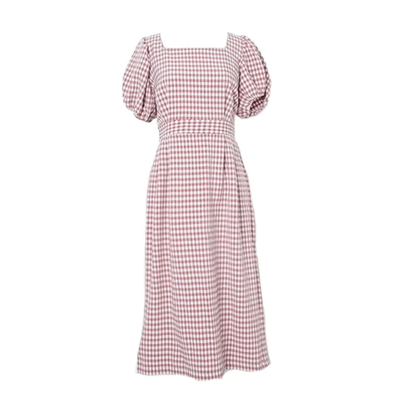 PERHAPS U pink black white beige puff short sleeve square collar plaid empire sash midi dress loose vintage summer D0419
PERHAPS U pink black white beige puff short sleeve square collar plaid empire sash midi dress loose vintage summer D0419