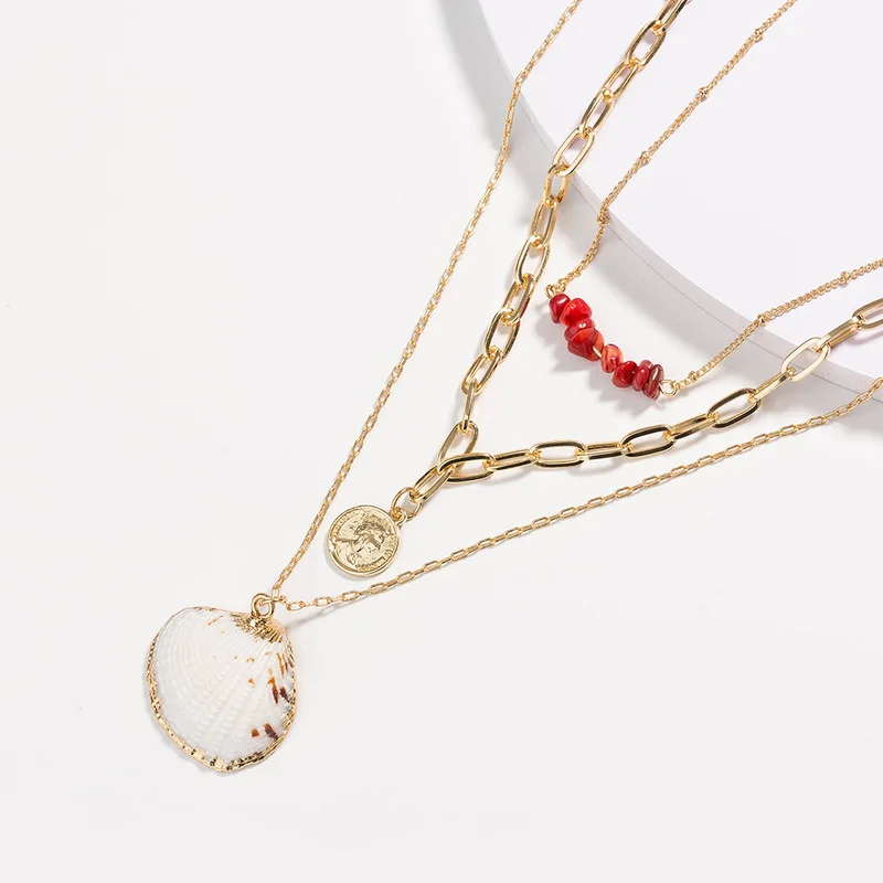 Multilayer Shell Gold Coin Shape Pendant Necklace Red Coral Stone Women Cowry Seashell Necklace Bohemian Jewelry
Multilayer Shell Gold Coin Shape Pendant Necklace Red Coral Stone Women Cowry Seashell Necklace Bohemian Jewelry