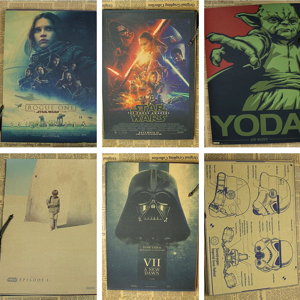 Image Vintage Retro poster Star Wars The Force Awakens posters Kraft Paper Bar Home Decor Classic moive Wall Sticker