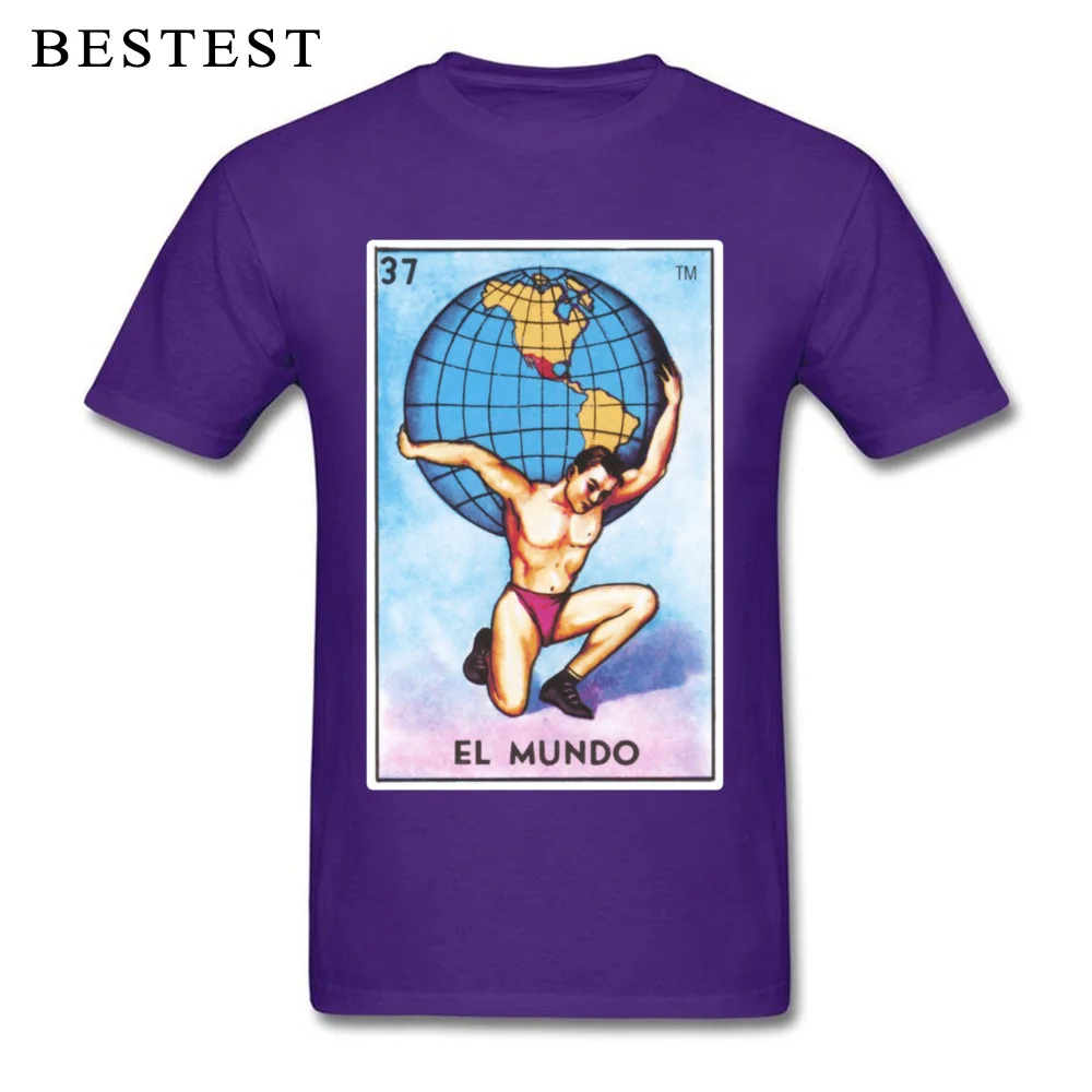 Personalized Simple Style Summer Pure Cotton Crew Neck Male Tops Shirt Street Tops Shirts Brand Short Sleeve T Shirts El Mundo Loteria Mexican Bingo World Card 427 purple