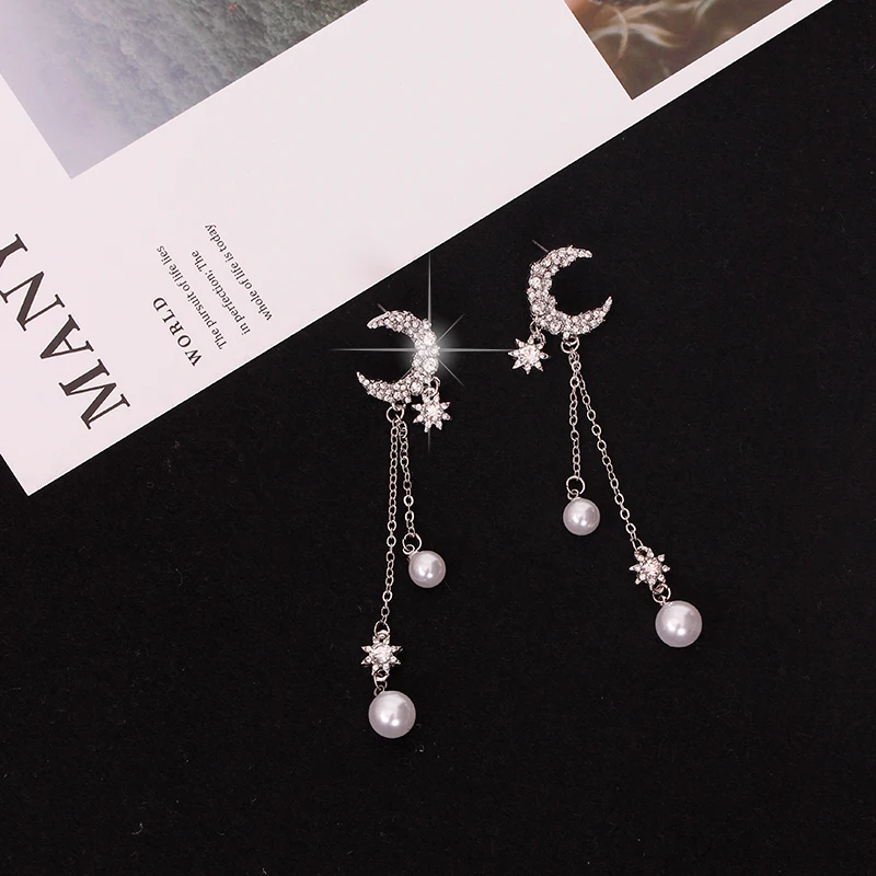 New Fashion Korean Version of The Moon Long Silver Needle Earrings Temperament Tassel Pearl Earrings for Women
New Fashion Korean Version of The Moon Long Silver Needle Earrings Temperament Tassel Pearl Earrings for Women