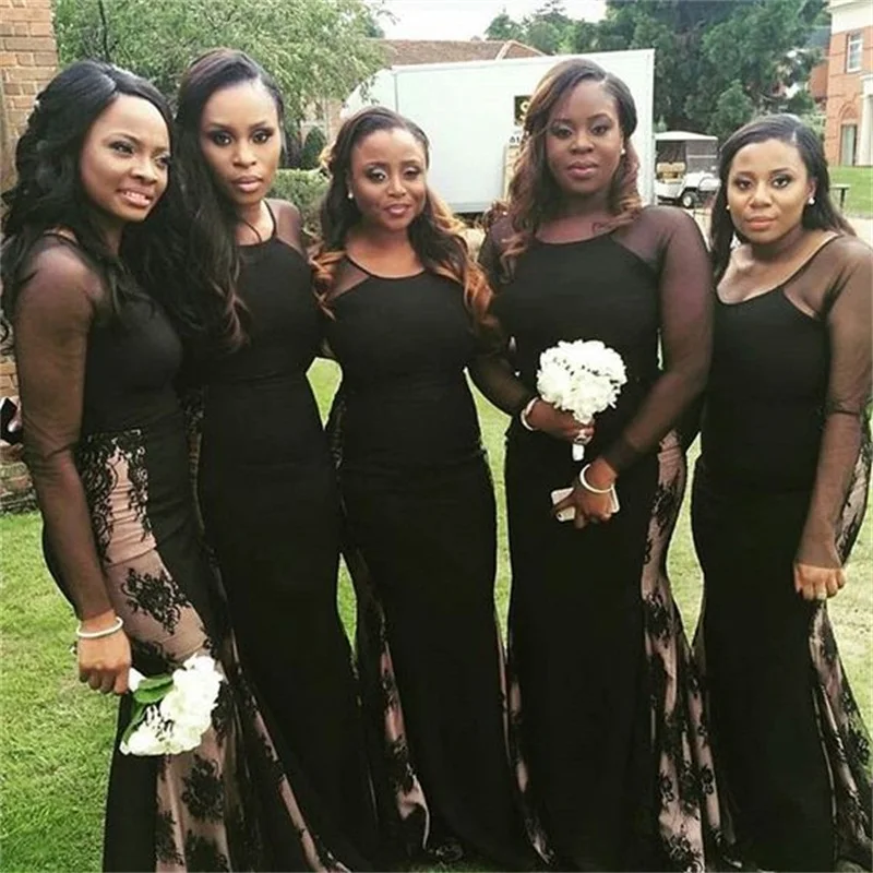 Simple Black Mermaid Bridesmaid Dresses New O Neck Floor Length Lace Applique Long Sleeve Occasion Wedding Party Gowns
Simple Black Mermaid Bridesmaid Dresses New O Neck Floor Length Lace Applique Long Sleeve Occasion Wedding Party Gowns