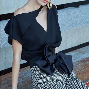 High end Design Unique Chic 2 Piece Set Women's Black Batwing Sleeve Slash neck Bow knot Blouse + Houndstooth Skirts Set
High end Design Unique Chic 2 Piece Set Women's Black Batwing Sleeve Slash neck Bow knot Blouse + Houndstooth Skirts Set