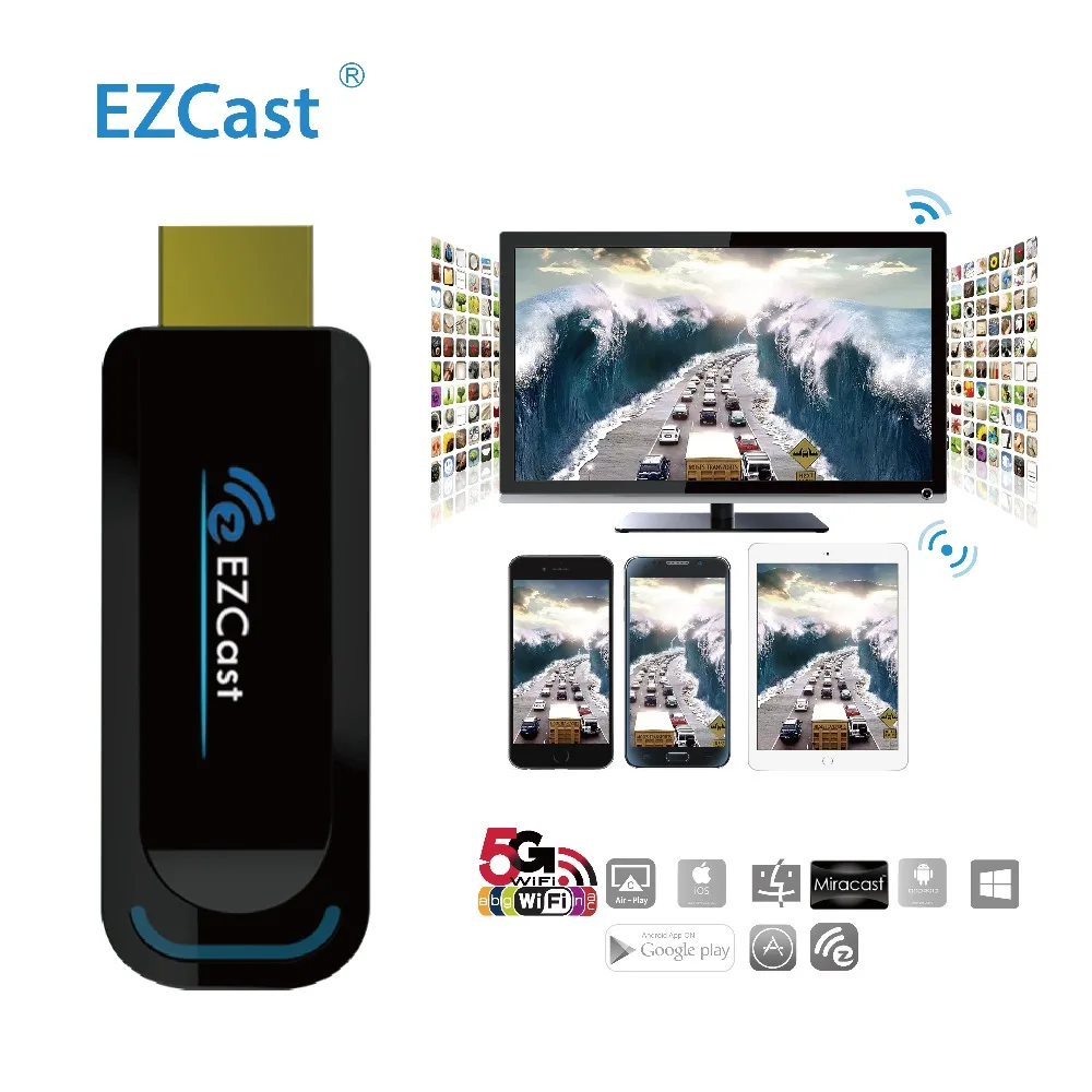 

Brand Seller EZCast 5G/2.4G Wireless Display TV Stick Miracast HDMI Dongle Media Player Support DLNA Miracast AirPlay EZCast