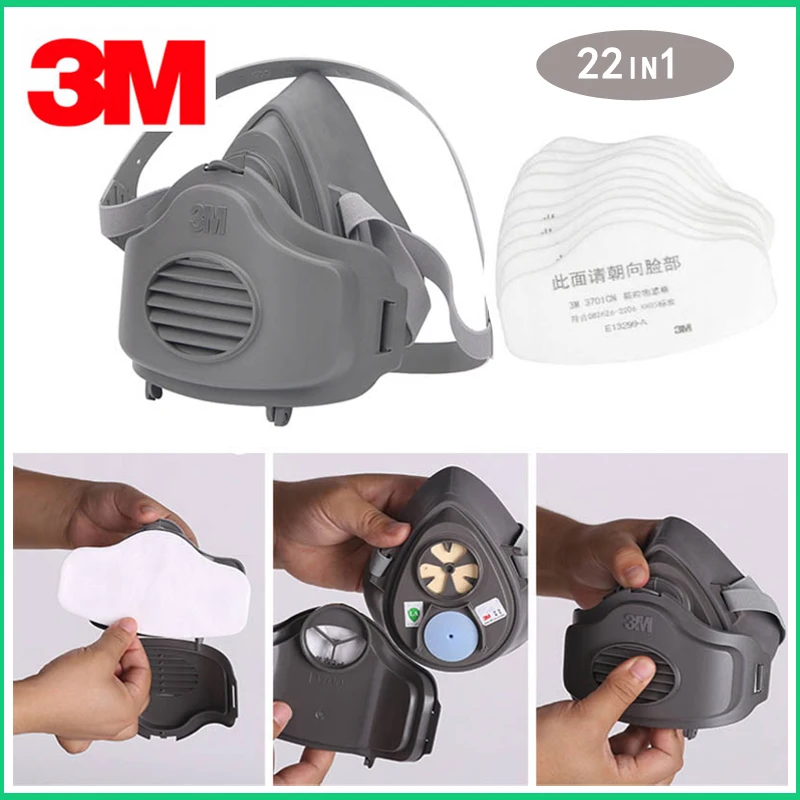

3M 3200 Half Face Dust Gas Mask with 20pcs filters KN95 Respirator Safety Protective Mask Anti Dust Organic Vapors PM2.5 Fog