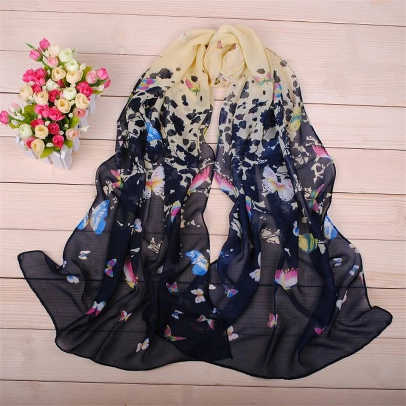 Новинка 155*50 см модные шифоновые шарфы с принтом женский длинный шарф бабочка