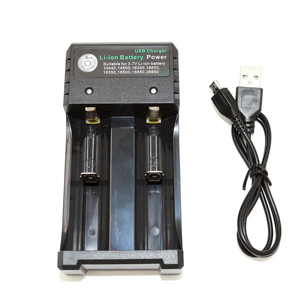 

Portable Fast Charging 2 Slots 18650 18500 18350 16340 14500 26650 Battery Charger for Rechargeable Batteries Charging USB
