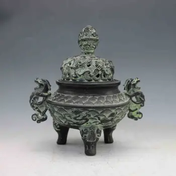 Chinese Hand-carved Bronze Dragon Incense Burner & Lid
Chinese Hand-carved Bronze Dragon Incense Burner & Lid