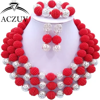 Brand ACZUV 18inches Women African Beads Jewelry Set Red Plastic Pearl Silver Color Accessories AN057
Brand ACZUV 18inches Women African Beads Jewelry Set Red Plastic Pearl Silver Color Accessories AN057