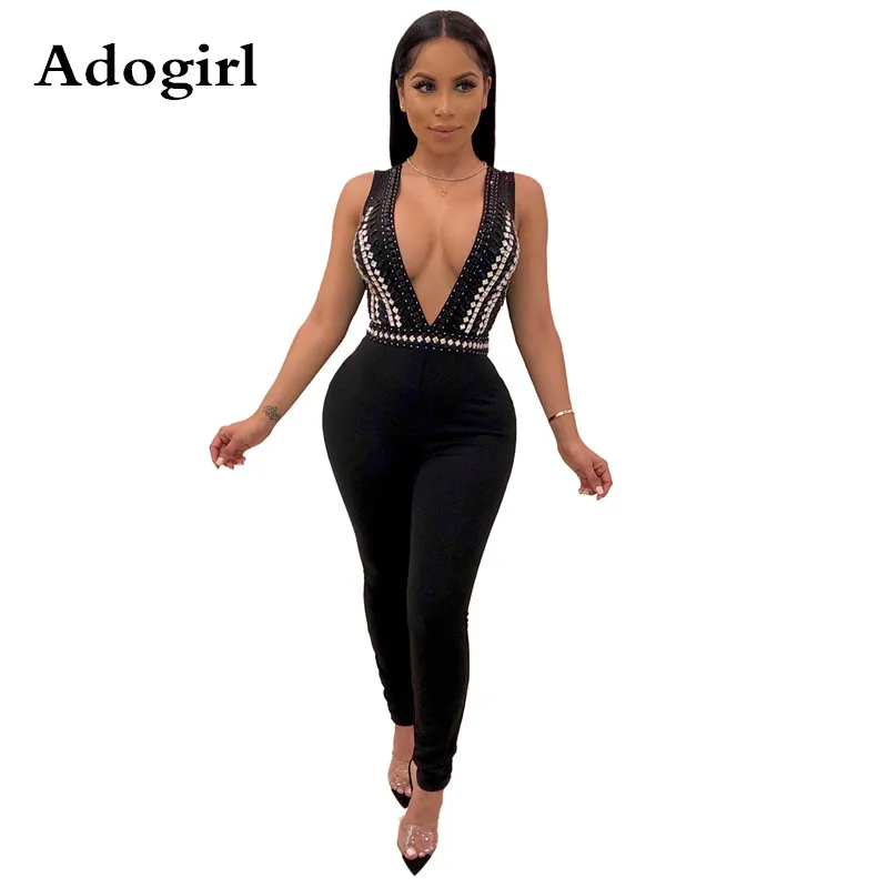 Black White Hot Drilling Rhinestone Splicing Sexy Bandage Jumpsuit Deep V Neck Sleeveless Night Club Party Women Outfits
Black White Hot Drilling Rhinestone Splicing Sexy Bandage Jumpsuit Deep V Neck Sleeveless Night Club Party Women Outfits