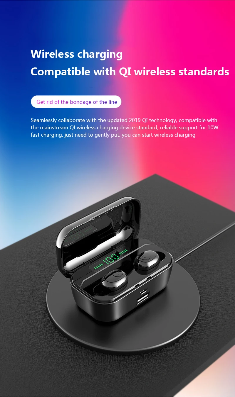 אוזניות אלחוטיות Bluetooth 5.0 איכות סאונד מעולה טעינה אלחוטית משולבת בקופסה עם מטען מובנה דגם 2019 13