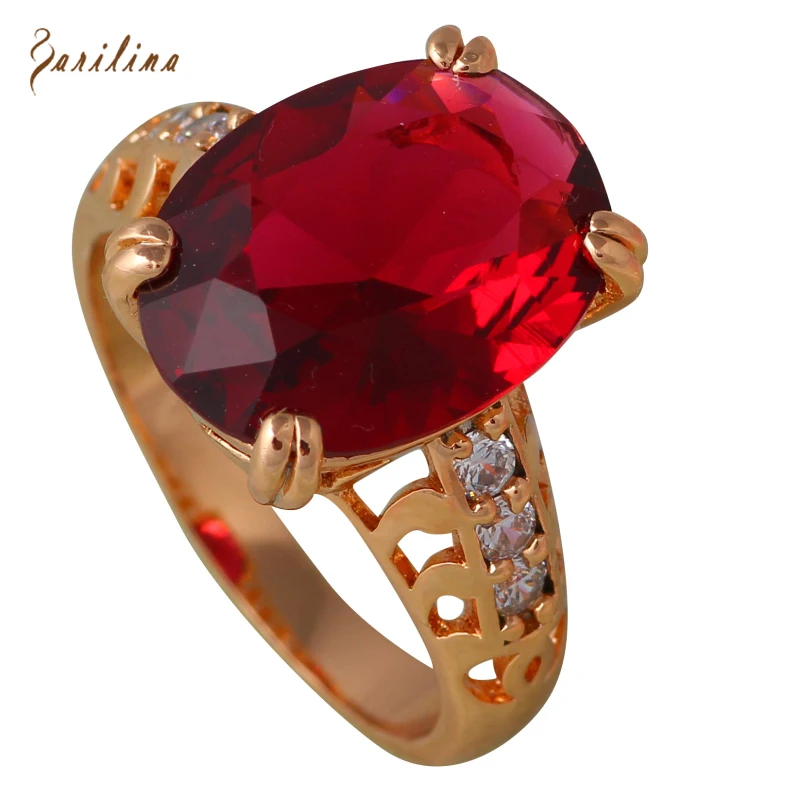 Фото Женское вечернее кольцо с фианитом золотистое и красное - купить