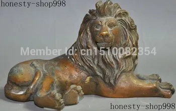 

YM 308 Chinese folk fengshui bronze copper evil foo fu dog lion animal beast statue