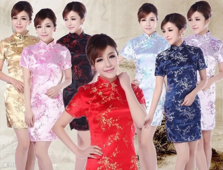 Женское вечернее платье-Ципао с коротким рукавом красное платье в китайском