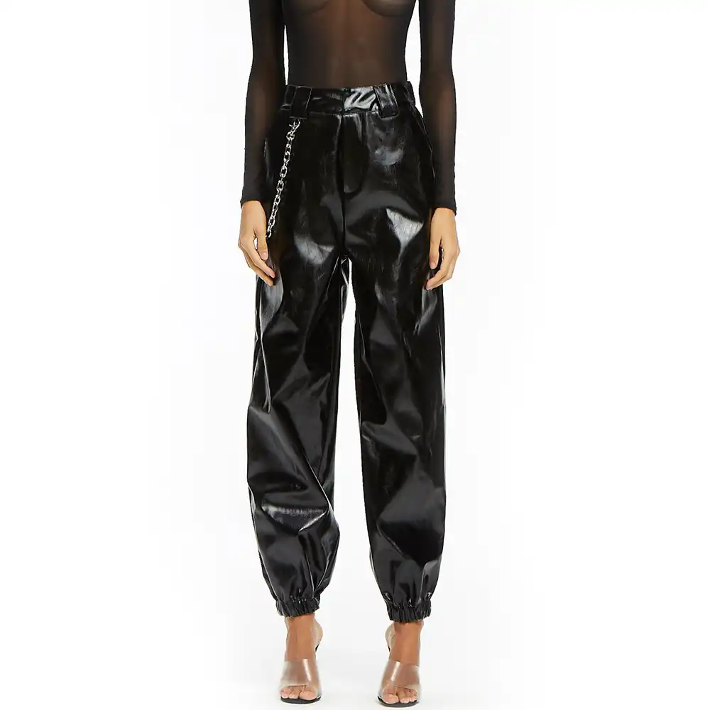 black leather cargo pants