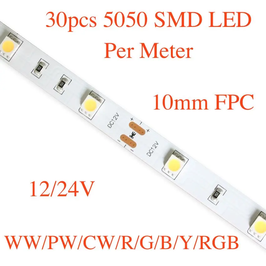 

rgb or white color led strip, 30pcs 5050 led per meter,10mm FPC, ww(3000-3500k) /pw(4000-4500k)/cw(6000k) or RGB color