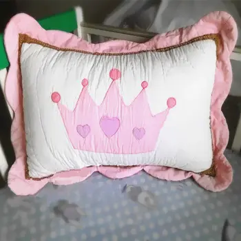 

New princess pillowcase Quilted Children's cotton pillow sham girl crown design pillow case ballet dress thick pink pillow cover