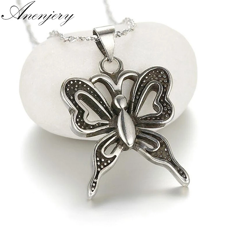 

Anenjery 925 Sterling Silver Necklace Butterfly Pendant Thai Silver Necklace For Men Women Jewelry choker S-N163