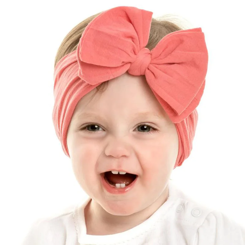 Детская повязка на голову с большим бантом мягкая эластичная для волос тюрбан