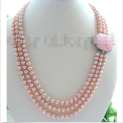 shipping 3rows Natural 8mm Pink Round Pearl Necklace Cameo!