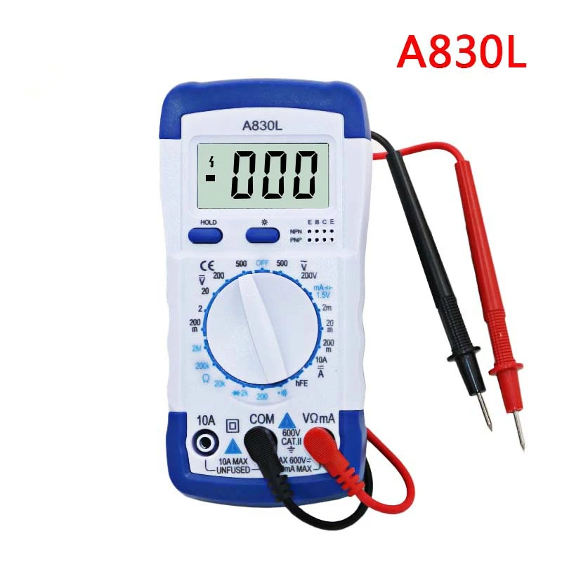 A830L LCD Digital Multimeter DC AC Voltage Diode Freguency Multitester Volt Tester Test Current Voltmeter Ammeter Amper Gauge
A830L LCD Digital Multimeter DC AC Voltage Diode Freguency Multitester Volt Tester Test Current Voltmeter Ammeter Amper Gauge