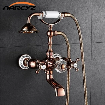 Bathtub Faucets Brass Luxury Rose Gold Bathroom Shower Faucet Set Rainfall Doule Handle Shower System Wall Mounted Tap XT360
Bathtub Faucets Brass Luxury Rose Gold Bathroom Shower Faucet Set Rainfall Doule Handle Shower System Wall Mounted Tap XT360
