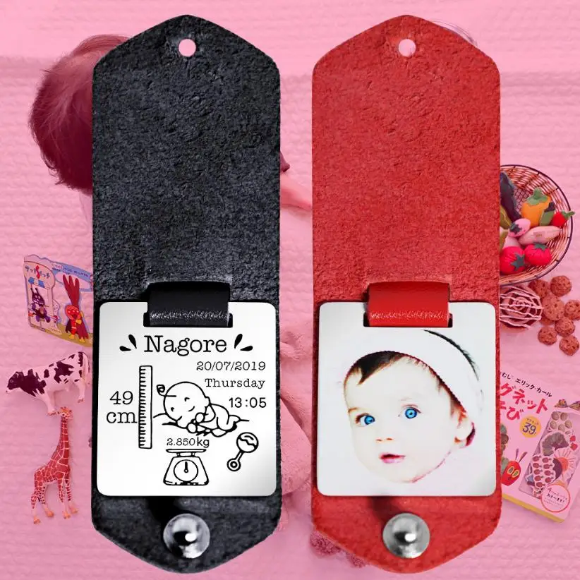 Customized Stainless Steel Baby Birth Information Card Keychain COLORFUL Photo Calendar Sayings engraved Key Chain Gift With Box
Customized Stainless Steel Baby Birth Information Card Keychain COLORFUL Photo Calendar Sayings engraved Key Chain Gift With Box