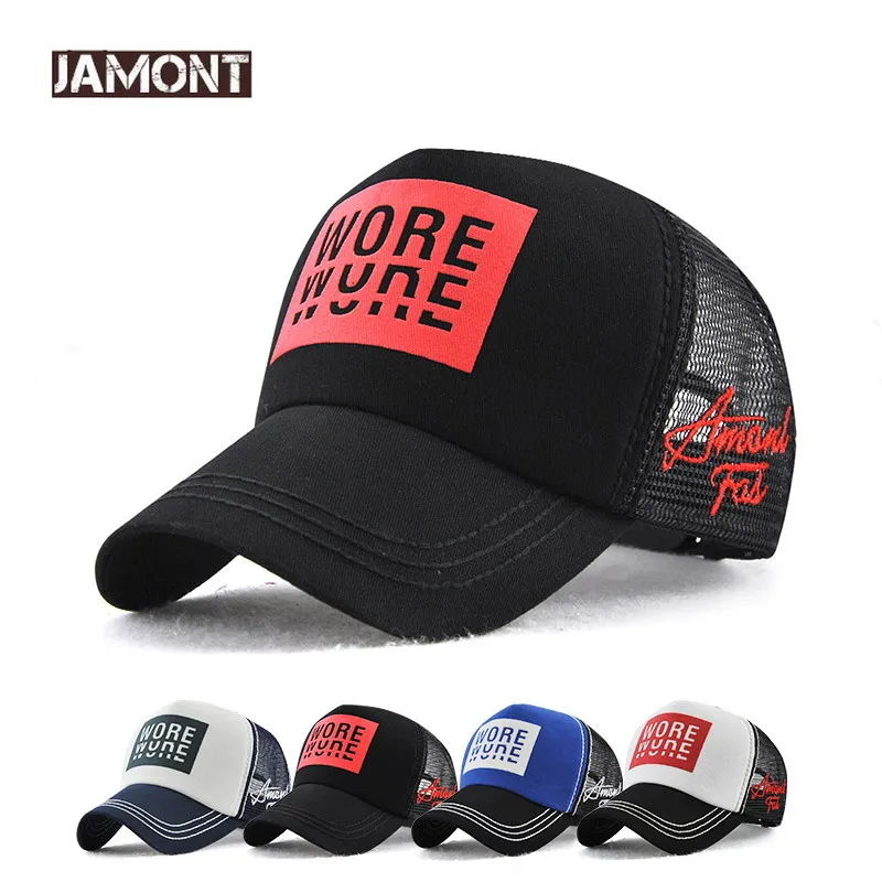 

Jamont Mens Trucker Hat Letters Print Casquette Baseball Cap Hip Hop Summer Mesh Hats Women Adjustable Gorras Bone Snapback Caps