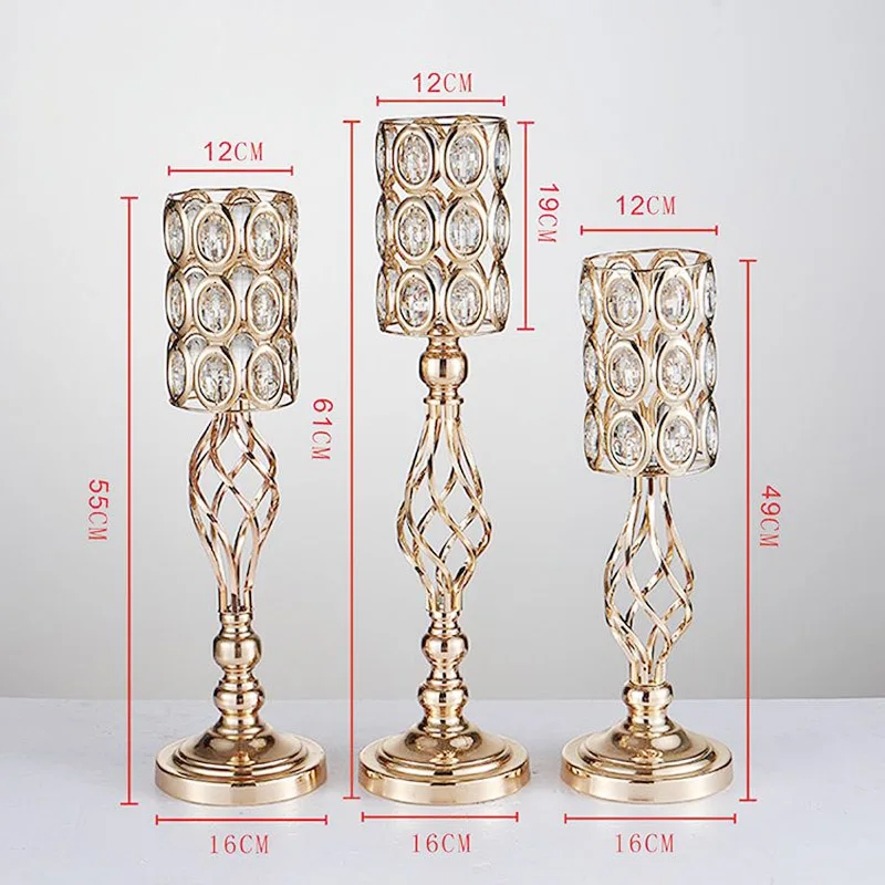 Metal Gold Candle Holders Road Lead Table Centerpiece Stand Pillar Candlestick For Wedding Candelabra Flowers Vases