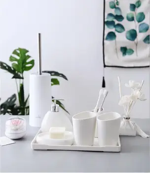 

China Six-piece Set ceramics Bathroom Accessories Set Soap Dispenser/Toothbrush Holder/Tumbler/Soap Dish Bathroom Products