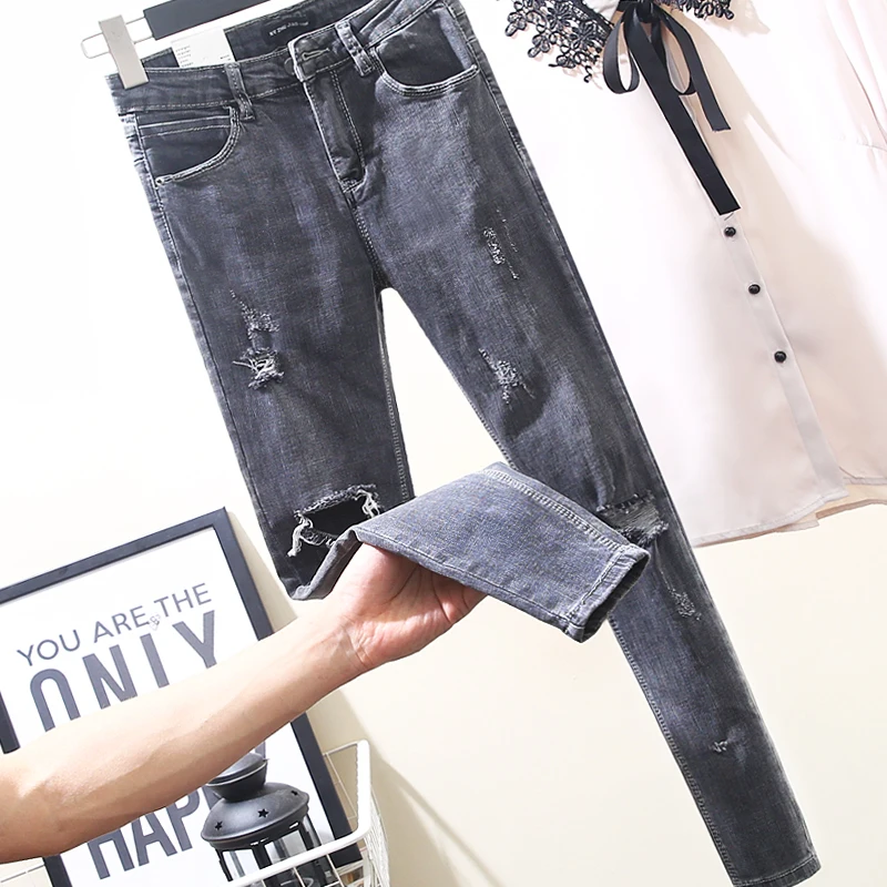 2019 New Spring Summer Stretch Hole Jeans for Women Smoke Gray Skinny Pencil Pants Solid Color Female Long Denim Trousers
2019 New Spring Summer Stretch Hole Jeans for Women Smoke Gray Skinny Pencil Pants Solid Color Female Long Denim Trousers