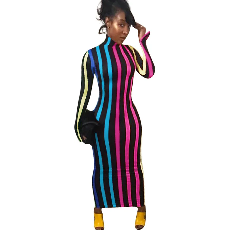 Autumn Winter Turtleneck Long Sleeve Maxi Dress Women Clothes Striped Print Sheath Ankle-length Long Dress Vintage Bodycon Dress
Autumn Winter Turtleneck Long Sleeve Maxi Dress Women Clothes Striped Print Sheath Ankle-length Long Dress Vintage Bodycon Dress