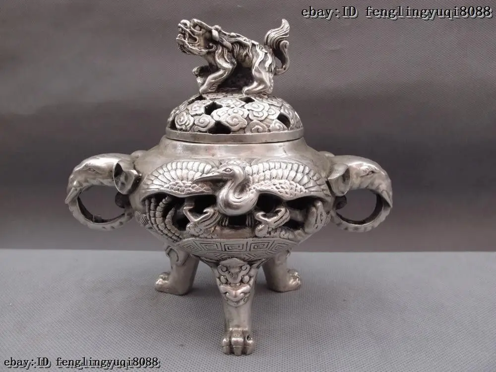 Chinese White Copper Silver Crane Foo Dog Lion Elephant Censer incense burner Garden Decoration Brass Bronze
Chinese White Copper Silver Crane Foo Dog Lion Elephant Censer incense burner Garden Decoration Brass Bronze