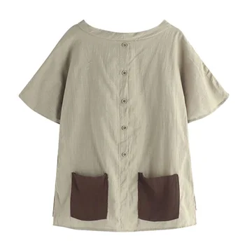 Summer Women's Retro Casual Short Sleeve Shirts Loose Plus Size Cotton Top Button Pocket Patch Shirt Femme
Summer Women's Retro Casual Short Sleeve Shirts Loose Plus Size Cotton Top Button Pocket Patch Shirt Femme