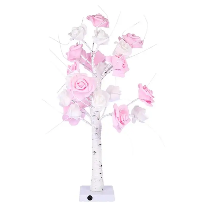 24LED Rose Flower Tree String Lights for Party Bedroom Home Decoration Lamp