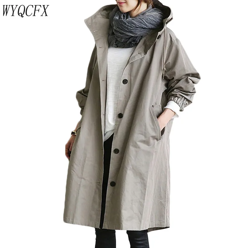Spring Autumn Women Long Trench Coat Casual Full Sleeve Overcoats Single Breasted Hooded Plus Size Windbreaker 2019 New Clothing
Spring Autumn Women Long Trench Coat Casual Full Sleeve Overcoats Single Breasted Hooded Plus Size Windbreaker 2019 New Clothing