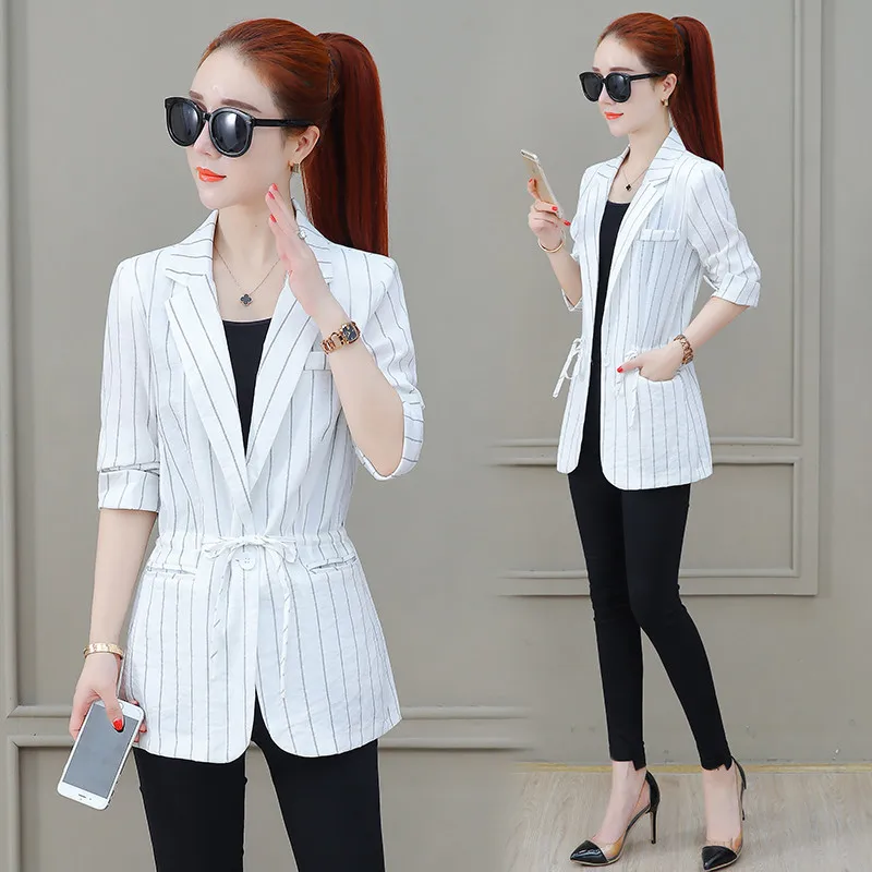 Small Suit Jacket Female Korean Casual British wind waist 2019 New Spring Summer Chic Black White Stripe Blazer Women Tops X580
Small Suit Jacket Female Korean Casual British wind waist 2019 New Spring Summer Chic Black White Stripe Blazer Women Tops X580