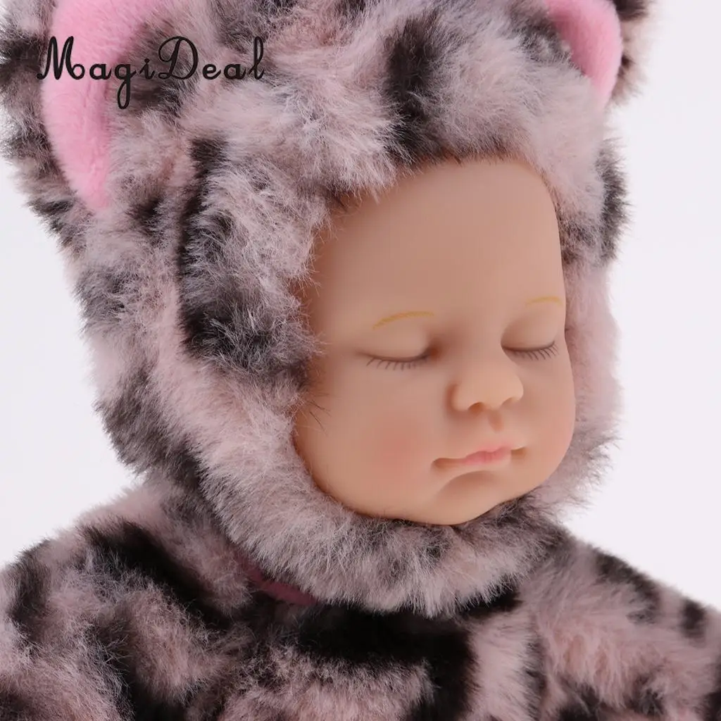 Cute Sleeping Baby Doll Stuffed Doll Leopard Print Clothes Kids Plush Toys For Christmas Gift Baby Doll Reborn Baby Kids Toys