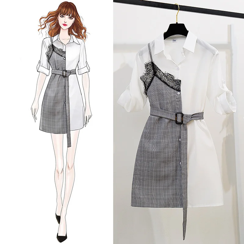 2019 Summer Lace Trim Patchwork Plaid Shirt Dress With Belt Women Single-Breasted Half Sleeve Office Casual Blouse Mini Dress
2019 Summer Lace Trim Patchwork Plaid Shirt Dress With Belt Women Single-Breasted Half Sleeve Office Casual Blouse Mini Dress