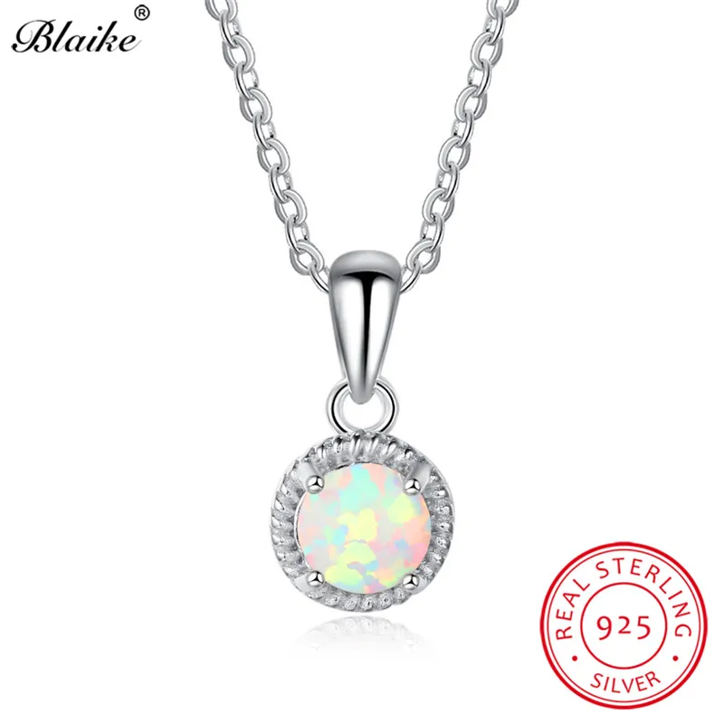 Фото Женское винтажное ожерелье с круглым радужным опалом Blaike 100% чистое серебро S925