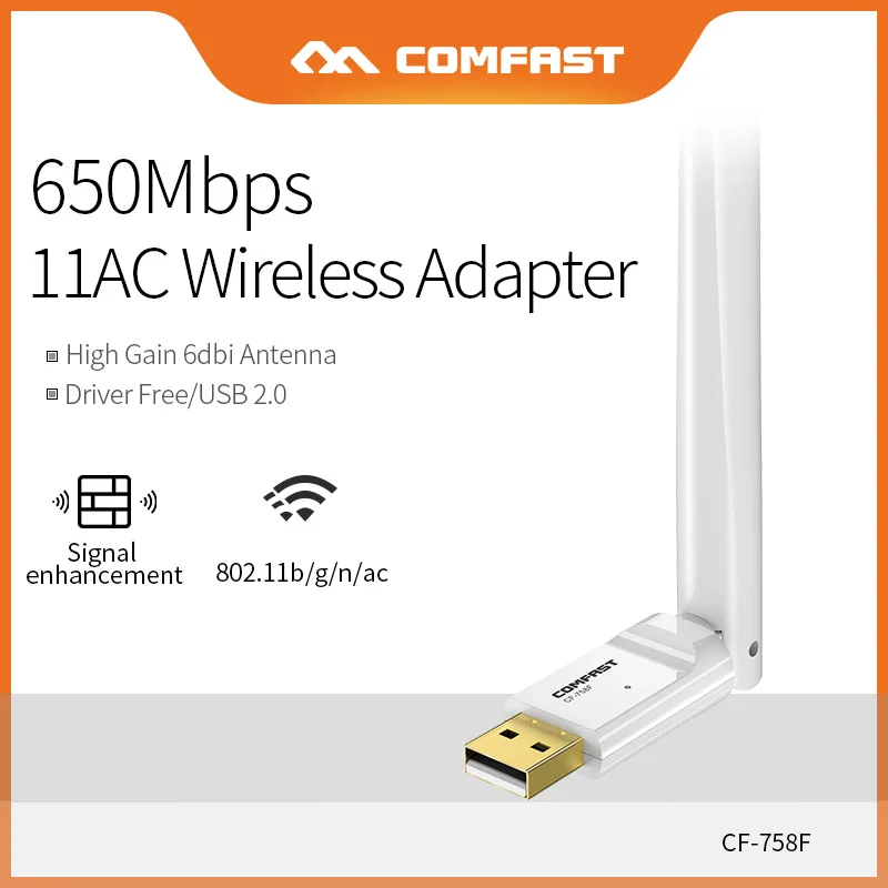 Comfast Free Driver 2.4G&5.8G USB Wireless Wifi Adapter 650Mbps Though Wall Wifi Ethernet Network Card 6dbi Wifi Antenna CF-758F
Comfast Free Driver 2.4G&5.8G USB Wireless Wifi Adapter 650Mbps Though Wall Wifi Ethernet Network Card 6dbi Wifi Antenna CF-758F