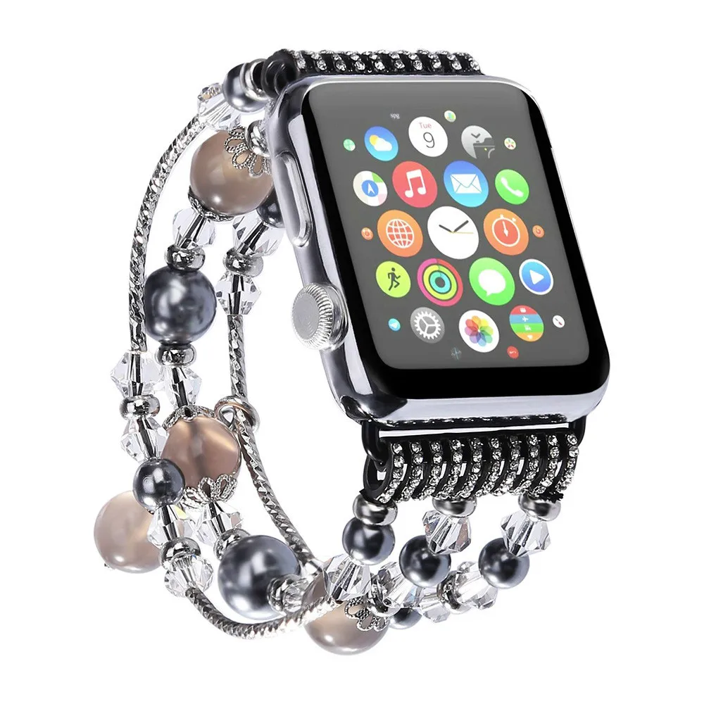 Фото Luxury Jewelry Bracelet Strap for Apple Watch Bands Women 42mm 38mm Agate Gemstone Stainless Steel Replacement Wrist Band | Наручные часы