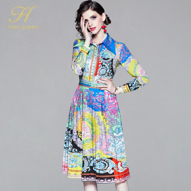 H Han Queen Retro Court Print Pleated A-line Dress Women 2019 Summer Turn-down Collar Swing Dresses European Style OL Vestidos
H Han Queen Retro Court Print Pleated A-line Dress Women 2019 Summer Turn-down Collar Swing Dresses European Style OL Vestidos