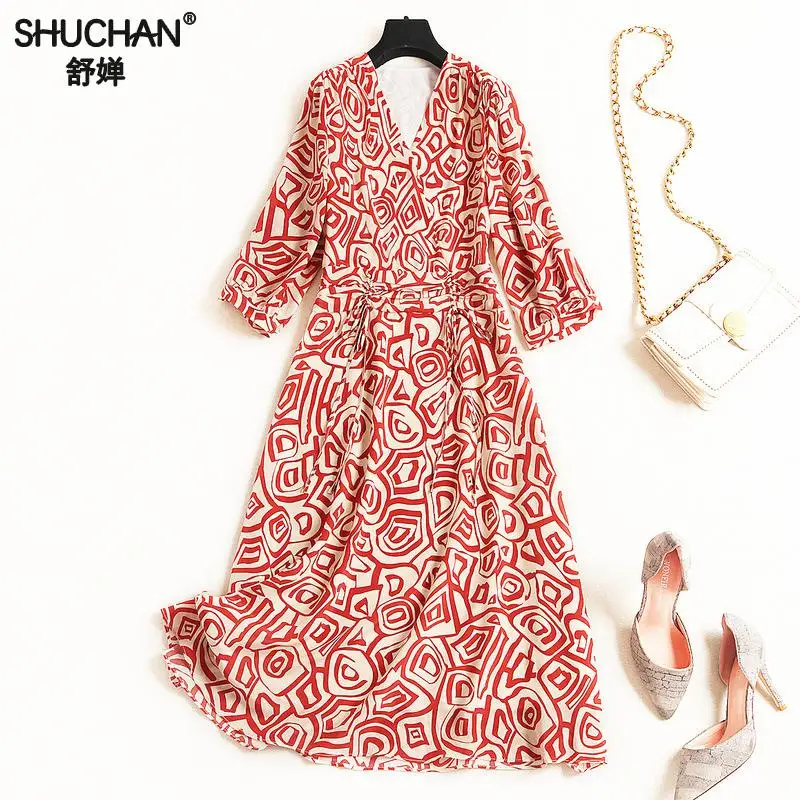Shuchan Print Geometric Dress Natural Silk Summer Female Woman Dresses 2019 Spring Summer V-neck Mid-calf Half Sleeve 10319
Shuchan Print Geometric Dress Natural Silk Summer Female Woman Dresses 2019 Spring Summer V-neck Mid-calf Half Sleeve 10319