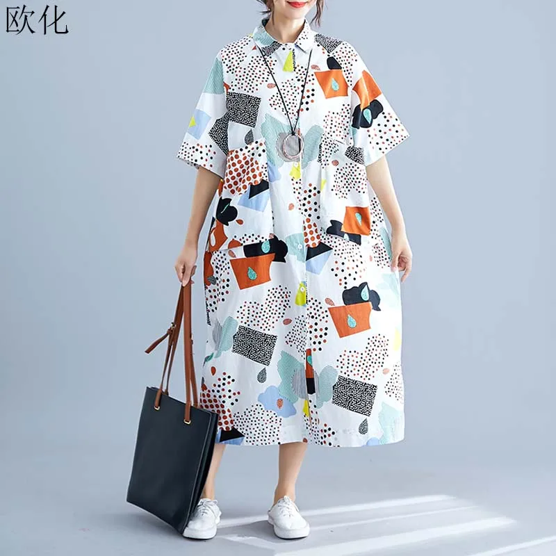 Vintage Shirt Dress Women Plus Size 4XL 5XL 6XL Abstract Printed Retro Cotton Maxi Dresses Batwing Loose Long Shirt Blouse 2019
Vintage Shirt Dress Women Plus Size 4XL 5XL 6XL Abstract Printed Retro Cotton Maxi Dresses Batwing Loose Long Shirt Blouse 2019