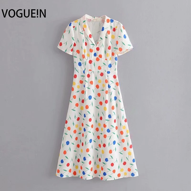 VOGUEIN New Womens Summer Colorful Cherry Print V-Neck Short Sleeve White Midi Dress Wholesale
VOGUEIN New Womens Summer Colorful Cherry Print V-Neck Short Sleeve White Midi Dress Wholesale