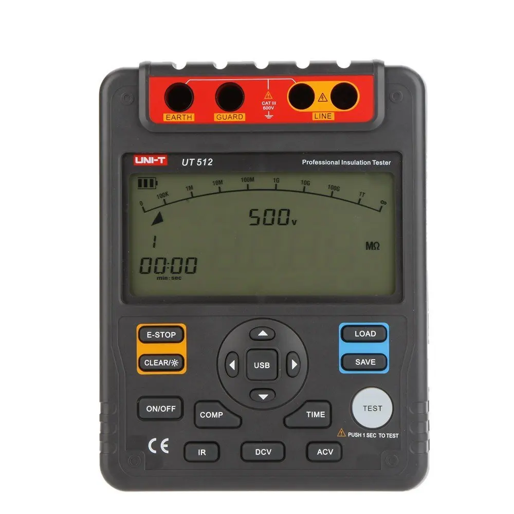 UNI T UT512 Digital Insulation Tester Megger MAX 100Gohm Voltmeter Megohmmeter PI/DAR Data Storage USB interface LCD Backlight
UNI T UT512 Digital Insulation Tester Megger MAX 100Gohm Voltmeter Megohmmeter PI/DAR Data Storage USB interface LCD Backlight