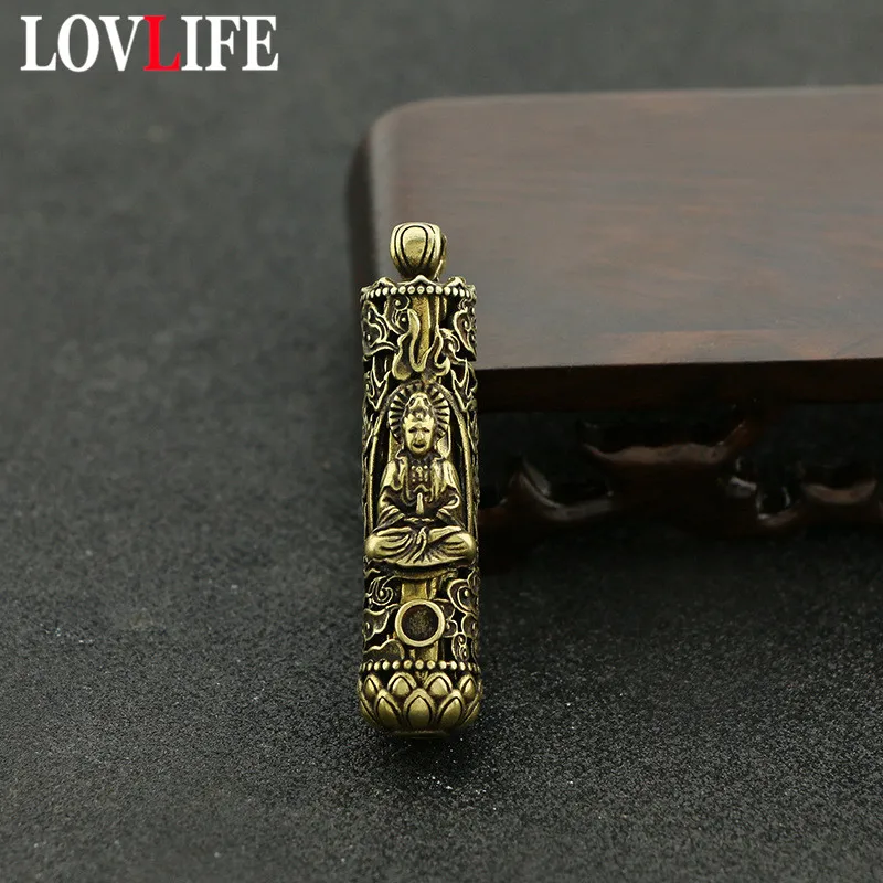 Vintage Brass Cylinder Buddha Statue Pendants Keychain Pure Copper Lotus Base Auspicious Clouds Pattern Lucky Key Chains Jewelry
Vintage Brass Cylinder Buddha Statue Pendants Keychain Pure Copper Lotus Base Auspicious Clouds Pattern Lucky Key Chains Jewelry