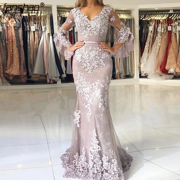 Lilac Muslim Evening Dresses Sexy Mermaid V-neck 3/4 Sleeves Lace Beaded Islamic Dubai Saudi Arabic Long Elegant Evening Gown
Lilac Muslim Evening Dresses Sexy Mermaid V-neck 3/4 Sleeves Lace Beaded Islamic Dubai Saudi Arabic Long Elegant Evening Gown